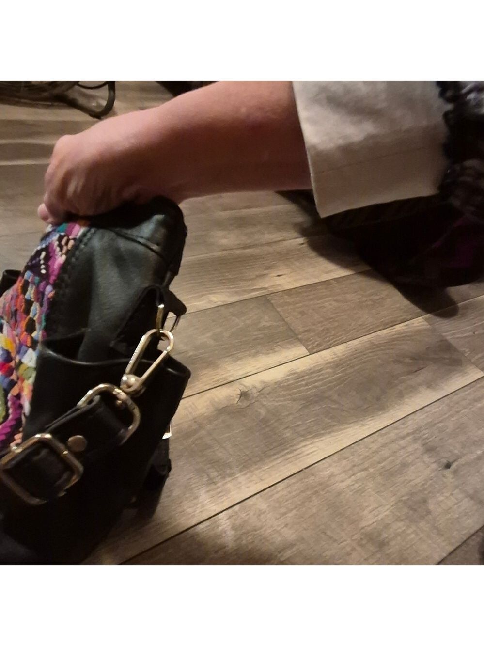 Colorful Patterned Black Leather Women's Bag - Picture 10 of 15